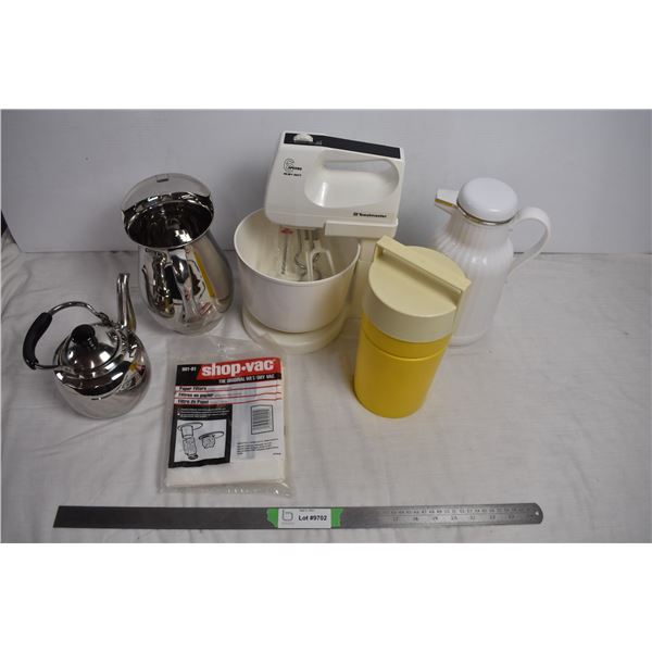 stainless steel tea + pitcher, misc pitchers, toastmaster blender