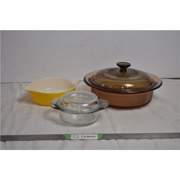 Vision corning bakeware, small pyrex bakeware, AH glassware