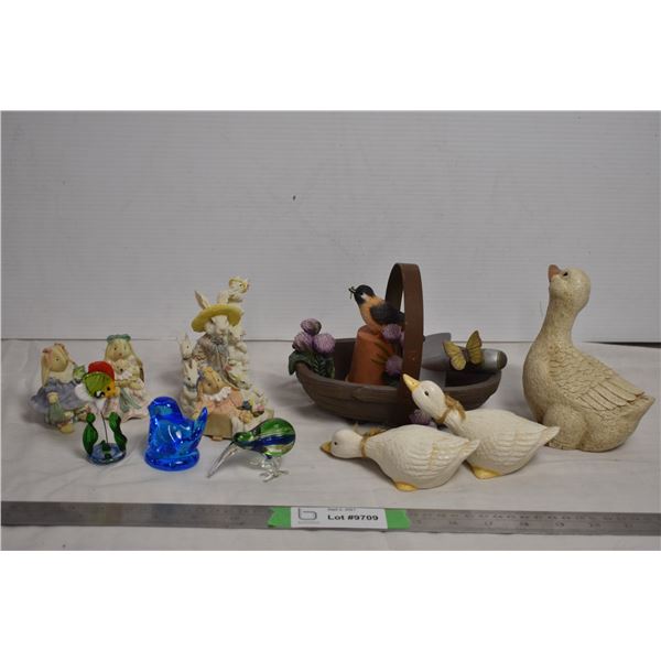 small blown glass figures + bunny ceramics, misc ceramic