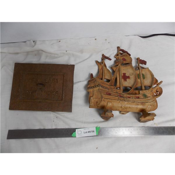 cast iron ship (12" tall) + furnace cover