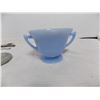 Image 7 : blue pyrex double handle cup + Olson curling supplies piece, shell bottle opener