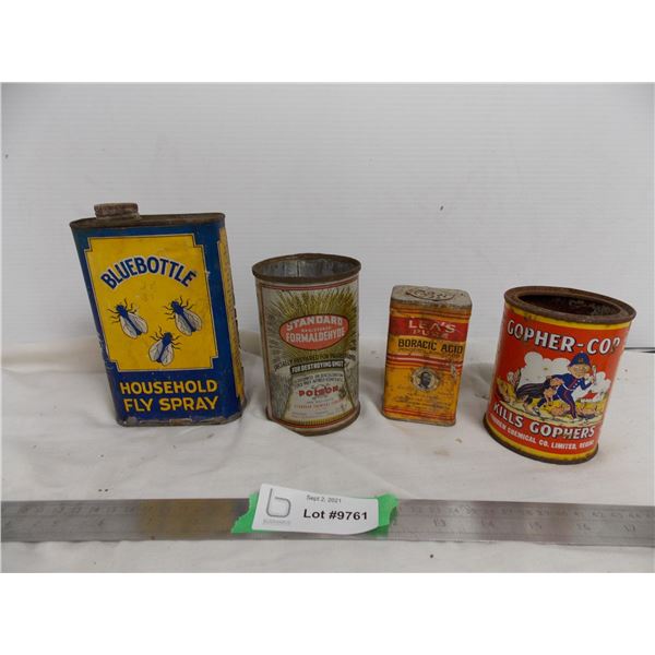 Poison Tins - gopher cop, bluebottle fly spray, formaldahyde