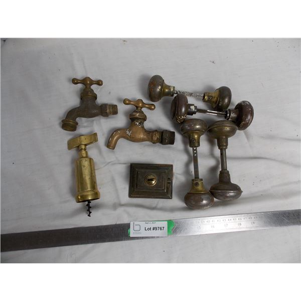 Brass Corkscrew, faucet, vintage switch, door knobs