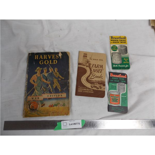 Harvest Gold Warm Edition magazine (red indian advertisement) and baler twine, farm book