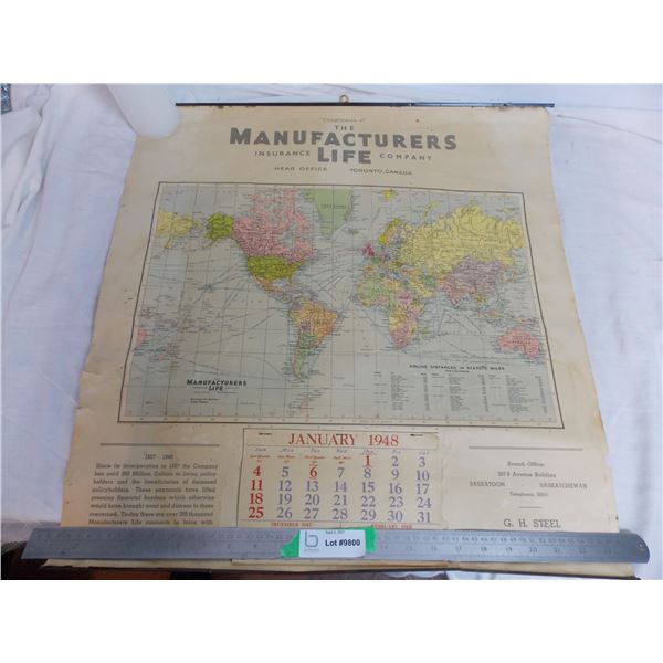 manufacturers life 1948 calendar map - Saskatoon GH Steel