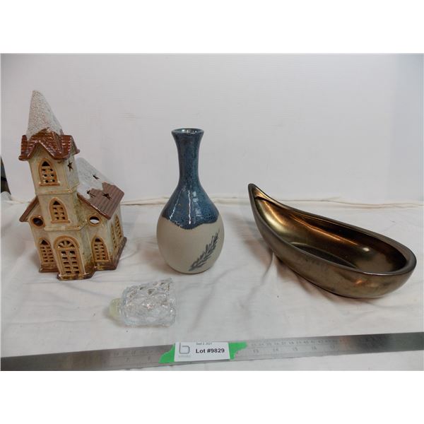 ceramic items - church, fruit bowl, vase