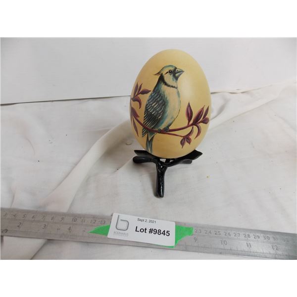 ceramic painted egg (or ostrich egg?) - blue jay