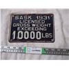 Image 1 : 1931 Sask 10,000 lb Plate