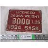 Image 1 : 1934 Sask 8,000 lb Plate