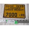 Image 1 : 1933 Sask 7,000 lb Plate