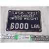 Image 1 : 1931 Sask 6,000 lb Plate