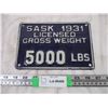 Image 1 : 1931 Sask 5,000 lb Plate