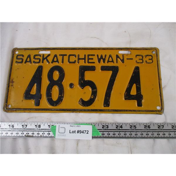 1933 Sask Licence Plate