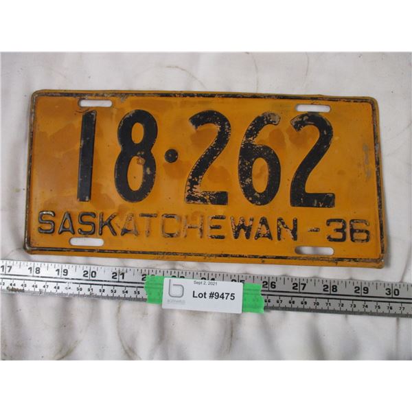 1936 Sask Licence Plate