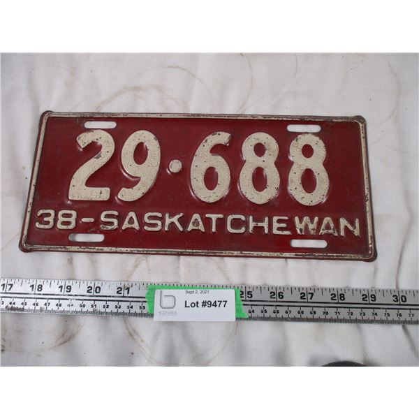 1938 Sask Licence Plate