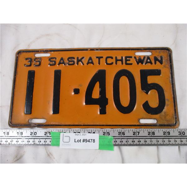 1939 Sask Licence Plate