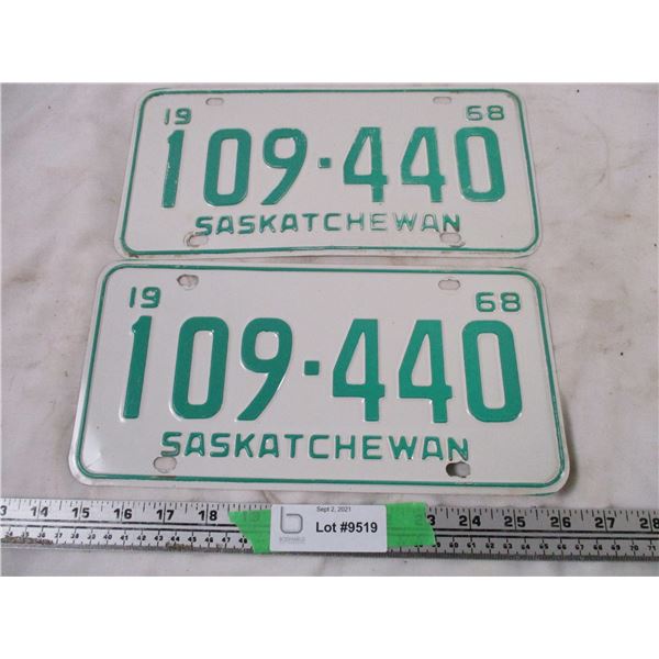 Pair of 1968 Sask Licence Plates