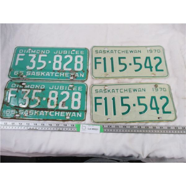 (2) Pairs of Sask Licence Plates 1965, 70