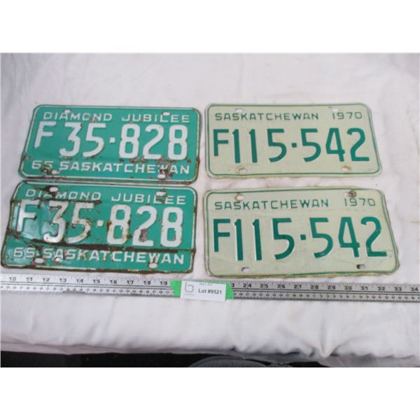 (2) Pairs of Sask Licence Plates 1965, 70