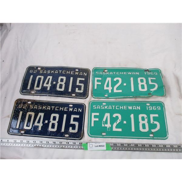 (2) Pairs of Sask Licence Plates 1962, 69