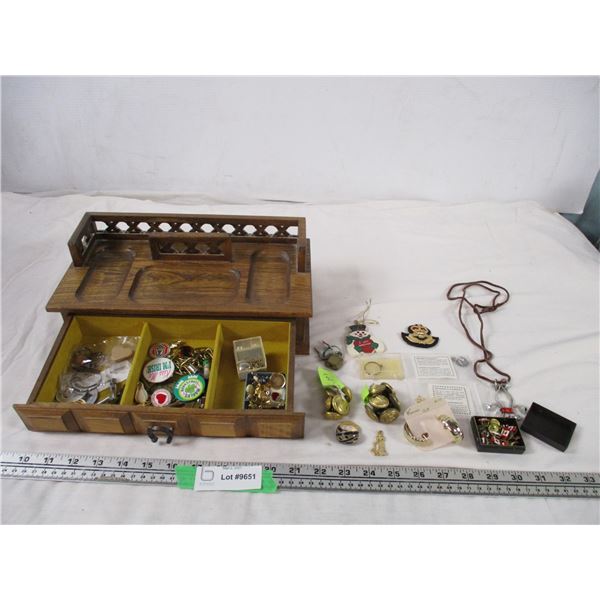 Wooden Jewelry Box, Costume Jewelry, Pendants Plus Misc