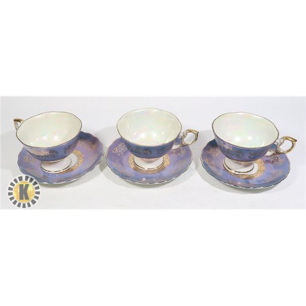 SET OF 3 TEACUPS/ SAUCERS