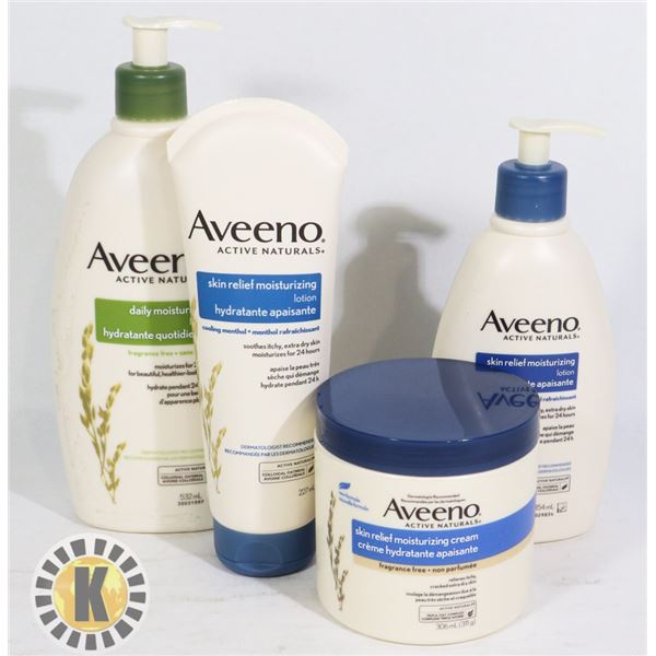 BAG OF ASSORTED AVEENO SKIN CARE PRODUCTS