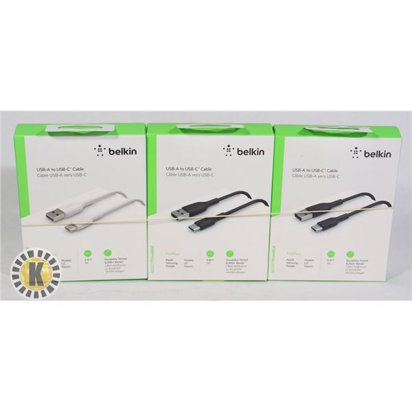 BUNDLE OF 3 BELKIN USB-A TO USB-C CABLE