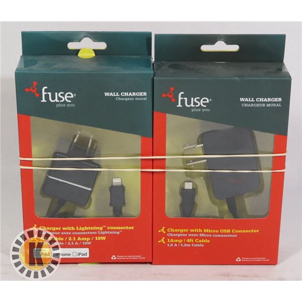 BUNDLE OF 2 CHARGER WITH MICRO USB CONNECTOR CABLE