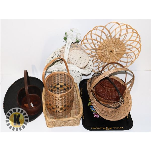 LARGE BOX OF WICKER BASKETS