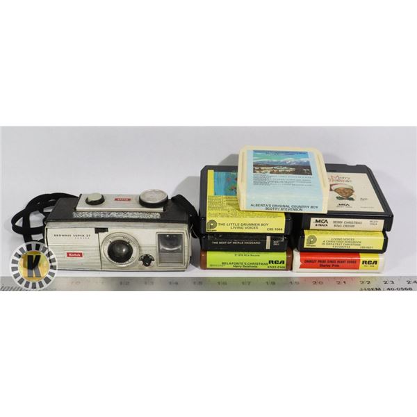 VINTAGE CAMERA  AND 8 TRACK