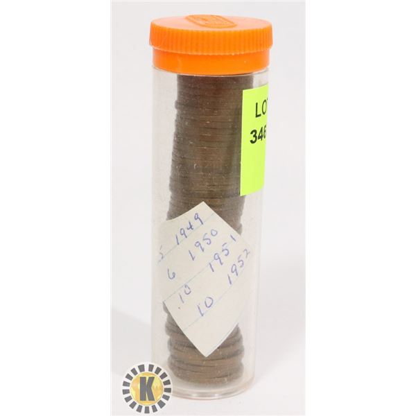 TUBE OF CANADIAN PENNIES FROM 1949,50,51,52