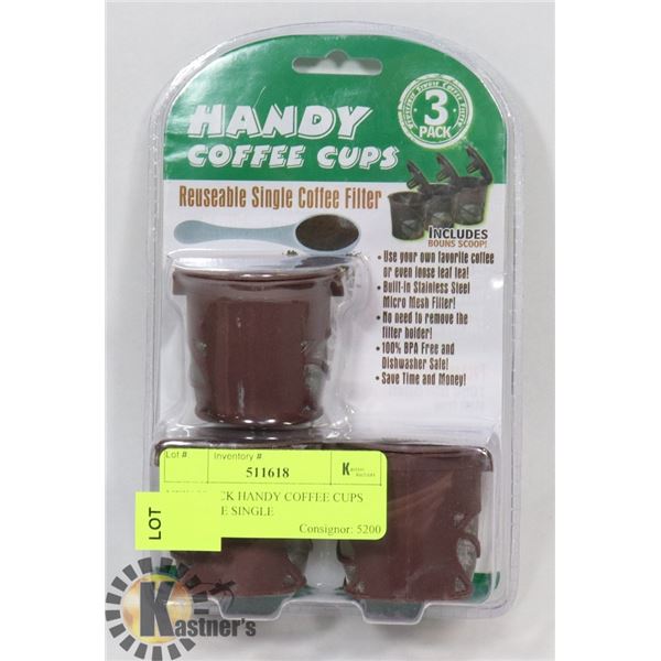 NEW REUSABLE SINGLE COFFEE FILTER. 3PK