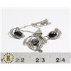 Image 1 : 940-137 SILVER COLOUR  W/ BLACK JEWELS METAL - NECKLACE