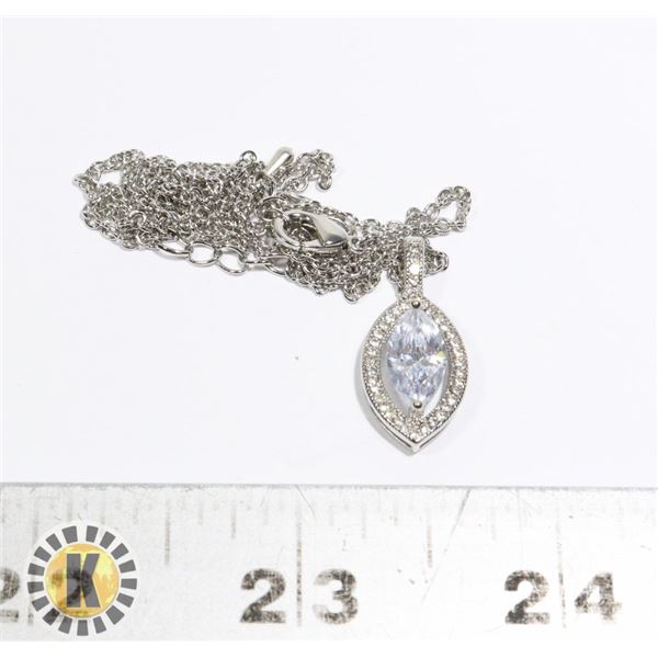 940-131 SILVER COLOUR  NECKLACE W/ CRYSTAL MARQUEE