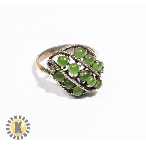 925-128 BAND W/ JADE RING - SILVER