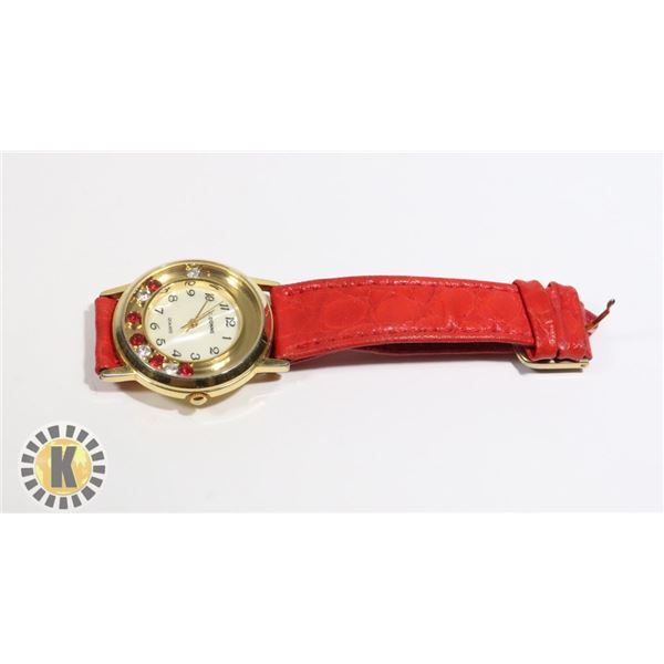 945-117 C.DONNE QUARTZ RED LEATHER WATCH BAND