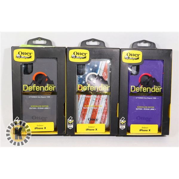 LOT OF THREE NEW IPHONE X OTTER HEAVY DUTY CASES