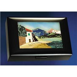 ITALIAN COUNTRYSIDE SCENE INLAID IN BLACK ONYX
