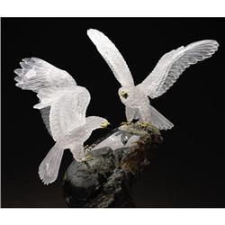 GOLDEN EAGLE COUPLE on POLISHED PHANTOM QUARTZ