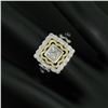Image 8 : 18K TT Gold 0.80 ctw Princess Round & Baguette Diamond Etched Square Platter Rin