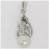Image 1 : 14K White Gold 6.9mm Pearl w/ 3 Diamond Accents Petite Open Tear Drop Pendant