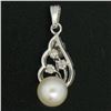 Image 2 : 14K White Gold 6.9mm Pearl w/ 3 Diamond Accents Petite Open Tear Drop Pendant