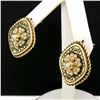 Image 3 : Antique Victorian 14K Gold Seed Pearl & Black Enamel Marquise Panel Earrings