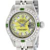 Image 1 : Rolex Ladies Stainless Steel Yellow MOP Emerald & Diamond Datejust Wristwatch