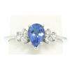 Image 1 : 14K White Gold .93 ctw Pear Cut Solitaire Tanzanite & Round Diamonds Accents Rin