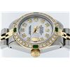 Image 4 : Rolex Ladies 2T White Diamond & Emerald Oyster Perpetual Datejust Wristwatch