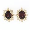 Image 1 : 14k Yellow Gold 3.80 ctw Oval Garnet & Layered Round Diamond Halo Stud Earrings