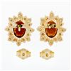 Image 5 : 14k Yellow Gold 3.80 ctw Oval Garnet & Layered Round Diamond Halo Stud Earrings