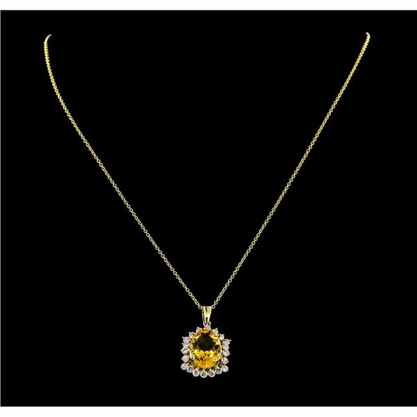 4.82 ctw Citrine Quartz and Diamond Pendant With Chain - 14KT Yellow Gold